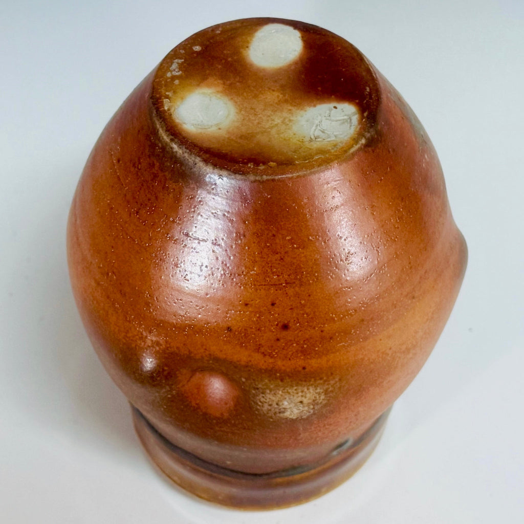 Rustic small vase with amber glaze on speckled amber clay, handmade and wood-fired in Danbury, NC.
