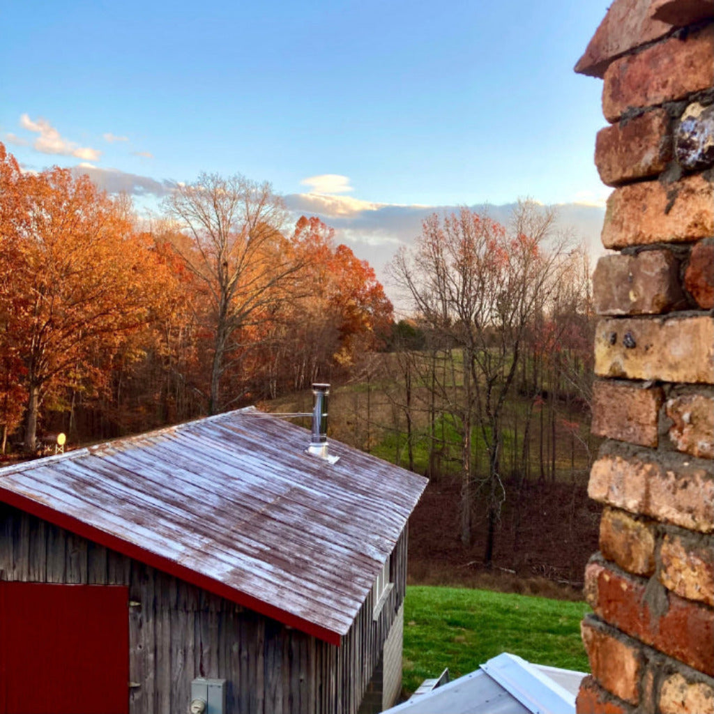 Wood-fired pottery kiln and studio barn in rolling hills of Stokes County North Carolina