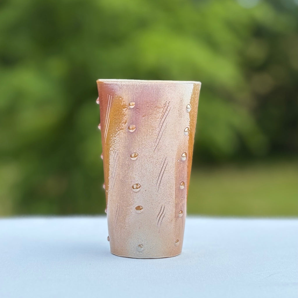 Handmade in NC porcelain tumbler with dots and incised lines